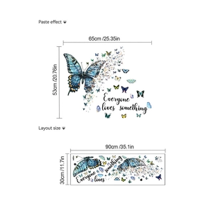 Blue butterfly wall decals set with motivational quotes and layout size dimensions