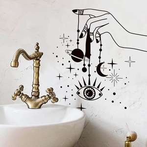 Mystical celestial hand wall decal with moon, stars, and eye for home bathroom decor