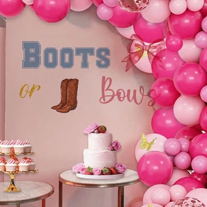 Boots or Bows Gender Reveal Party Wall Sticker PVC Waterproof Removable Decal For Baby Shower Arch Backdrop Decoration