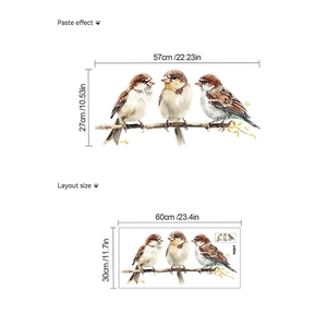 Detail showing layout and paste dimensions of the three birds PVC wall stickers