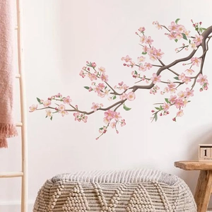 Adesivi murali minimalisti con fiori di ciliegio rosa per cameretta e soggiorno decor
