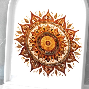 Self-adhesive sun mandala wall sticker for toilet and room wall decor with boho pattern