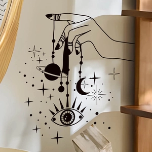 Astrological wall sticker with hand holding moon and stars, perfect for home wall decor