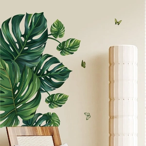 Adesivi murali con foglie tropicali verdi e farfalle per decorazione camera bimbi