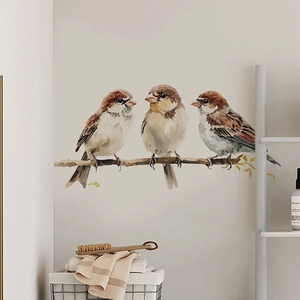 Self-adhesive PVC wall stickers featuring three birds on a branch for home decoration