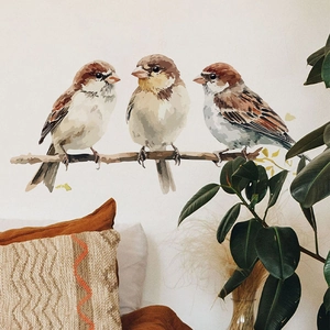 Three birds on a branch wall sticker, nature-inspired self-adhesive PVC home wall art decor