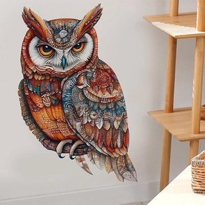 Sticker mural hibou coloré style mandala bohème pour décoration intérieure de salon