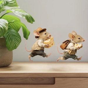 3D cartoon mouse wall stickers with cheese for kitchen and living room home decor