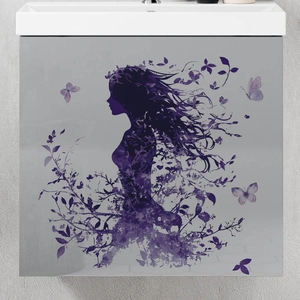 Sticker mural autocollant elfe violet avec silhouette féminine et motifs de papillons