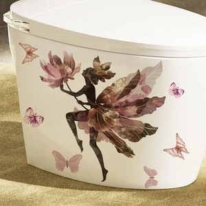 Artistic Flower Fairy Butterfly Toilet Sticker Waterproof PVC Wall Decal For Bathroom Kitchen Living Room Home Decor Silhouette