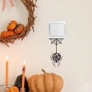 Autocollants muraux Halloween toile d'araignée noire décorant un interrupteur de maison