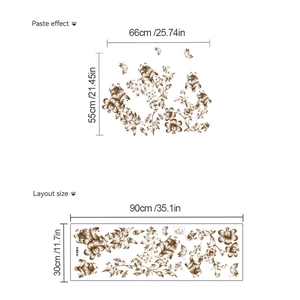 Detail of floral wall sticker with butterflies and dimensions in cm and inches