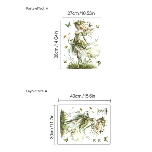 Green fairy butterfly wall sticker layout and paste effect dimensions 27x36cm