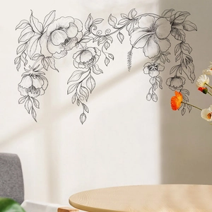 Minimalist Black Line Art Flower Wall Sticker PVC Waterproof Hand Drawn Floral Decal For Living Room Bedroom Kitchen Home Decor