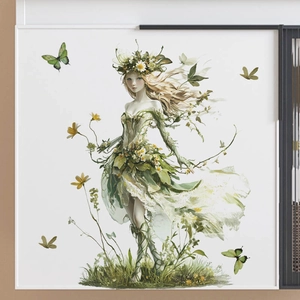Green Fairy Butterfly Wall Sticker PVC Self Adhesive Forest Sprite Girl Decal For Bedroom Living Room Home Decor Art