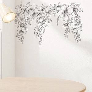 Minimalist black floral PVC wall stickers with peony patterns for home decor