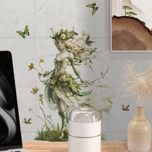 Forest fairy wall sticker with green butterflies and flowers for home wall decor