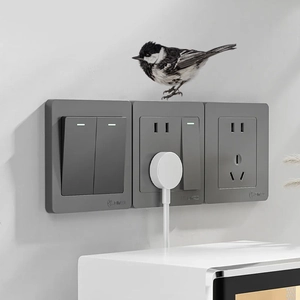 Modern matte grey bird wall sticker kit with triple wall switch and socket set