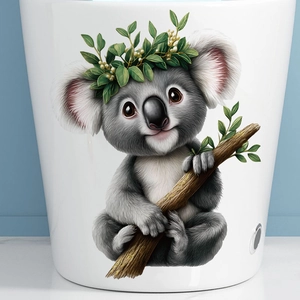 Self-adhesive PVC toilet sticker featuring a cute koala with a floral wreath design
