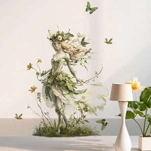 Whimsical forest fairy and butterflies wall sticker set for a romantic living room decor