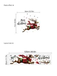 Detailed size chart for Christmas reindeer wall sticker with layout and paste dimensions