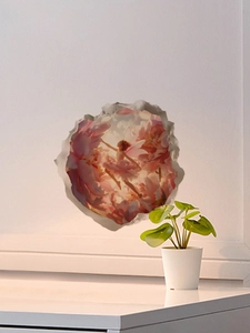 Detail of 3D pink flower fairy wall sticker with realistic breakthrough visual effect