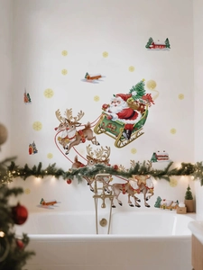 Détails des stickers de Noël avec Père Noël, rennes et flocons sur carreaux blancs