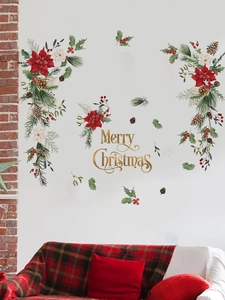 Adesivo murale natalizio con scritta Merry Christmas e stelle di Natale su parete bianca