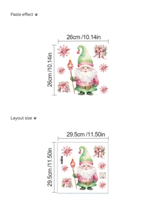 Kerstkabouter muursticker lay-out en afmetingen met roze sneeuwvlok details