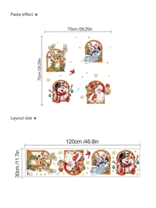 Christmas wall decal showing layout dimensions and festive Santa Clause window paste effect