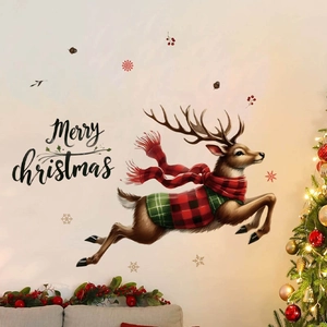 Christmas reindeer wall stickers with Merry Christmas text for festive home living room decor