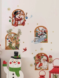 Detailed Christmas wall decals set with snowman, reindeer, penguin and Santa motifs
