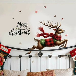 Christmas reindeer wall sticker with Merry Christmas text for home holiday wall decoration