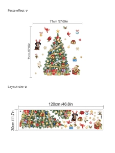 Detailed Christmas tree wall decal set showing paste effect and dimensions 71x71cm