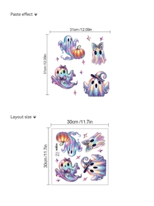Détails des stickers muraux holographiques d'Halloween montrant le motif de fantôme