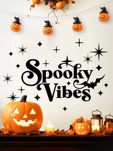 Detail of Spooky Vibes Halloween wall decals with bat silhouettes and stars decoration