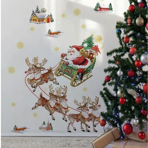 Sticker mural de Noël avec traîneau de rennes et décor de fête pour décoration intérieure