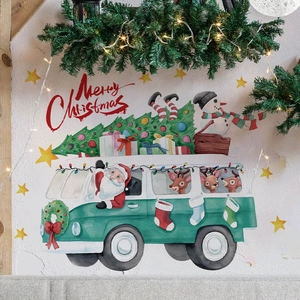 Christmas Santa Claus Bus Wall Sticker PVC Removable Merry Christmas Wall Decals For Home Living Room Bedroom Decor