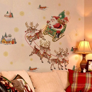 Stickers muraux de Noël avec Père Noël et rennes pour décoration de salon festive