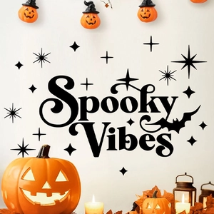 Spooky Vibes Halloween wall decals with black bats and stars for festive home decor