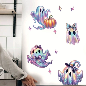 Stickers muraux fantômes holographiques avec citrouille et chapeau de sorcière Halloween