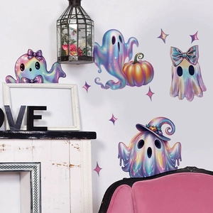 Autocollants muraux fantômes mignons avec effet laser holographique et étoiles pour décor
