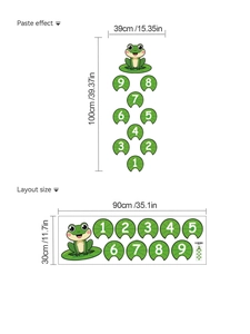 Cartoon frog hopscotch wall stickers layout and paste effect dimensions for kids room