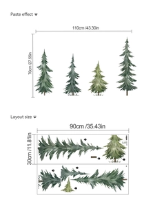 Detailed dimensions of watercolor pine tree wall stickers for home decoration