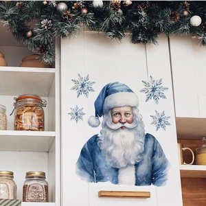 Blue Santa Claus wall decal set with snowflakes for festive home Christmas wall decoration