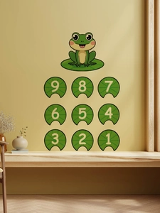 Detail of cute cartoon frog and numbered lotus leaf wall stickers for kids bedroom decor
