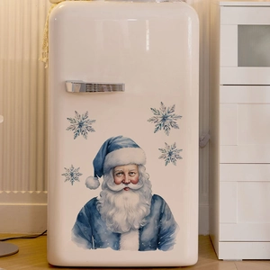 Blue watercolor Santa Claus wall decal with snowflakes for cozy home Christmas decor