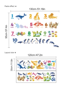 Detailed view of kids wall decals featuring numbers 1 to 10 and colorful cartoon animals