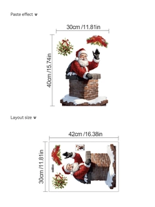 Detailed size chart for Santa Claus PVC wall decal showing paste effect and layout dimensions