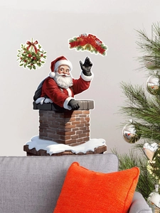Detail of waving Santa Claus chimney wall sticker with festive holiday decorations